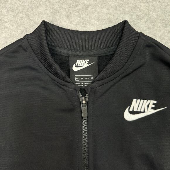 NIKE Tricot Track Jacket Girls XS Black White Spellout Logo Full Zip Long Sleeve - Picture 4 of 7